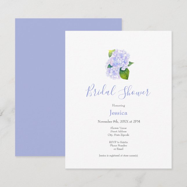 Invitación a Hydrangeas de acuarela (Anverso / Reverso)