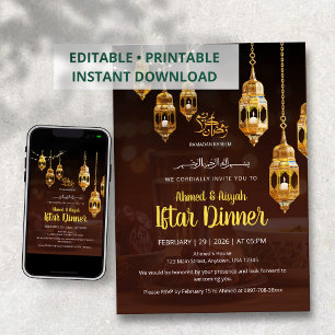 Invitación a Iftar de Ramadan en marrón y dorado