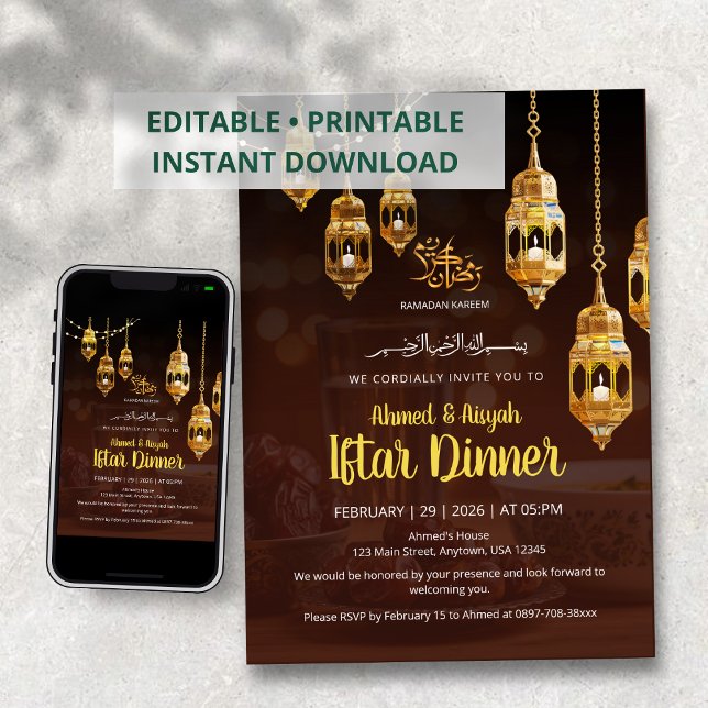 Invitación a Iftar de Ramadan en marrón y dorado (Subido por el creador)