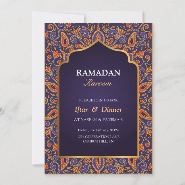 invitación a Iftar de violeta ramadan (Anverso)