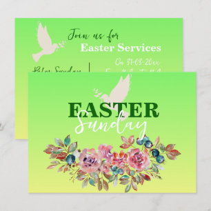 Invitación a iglesia floral verde y amarilla