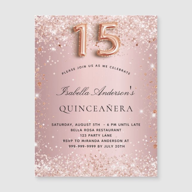 Invitación a imán de oro rosa rosa rosa rosa rosa  (Anverso)