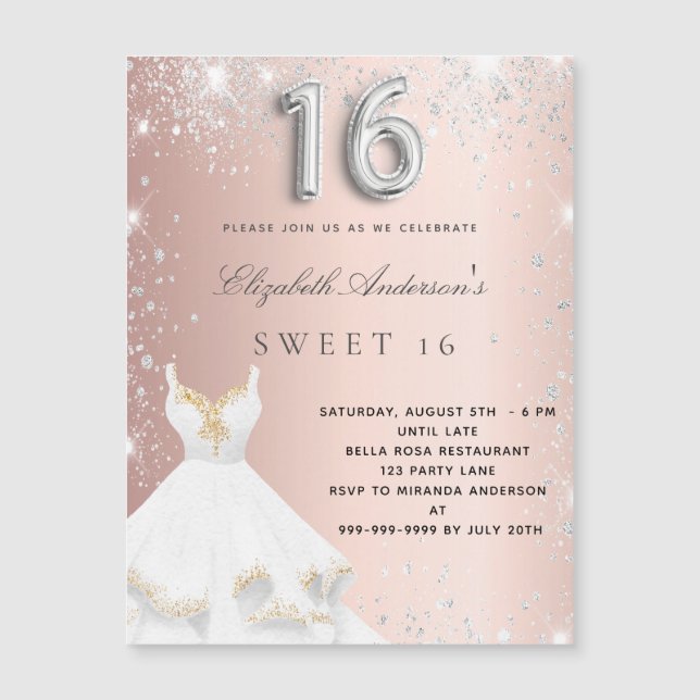 Invitación a imán de vestido de plata de oro dulce (Anverso)