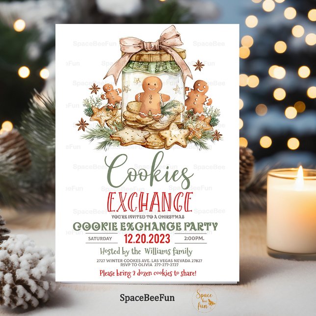Invitación a intercambiar cookies de navidad de va (Christmas cookie,exchange invitation,Template digital,Holiday cookie,exchange party,Personalize,Cook)