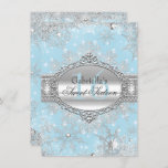 Invitación a invierno Blue Snowflake Winter Wonder<br><div class="desc">Dulce Azul Claro Dieciséis Invitaciones. Dulces 16. Elegantes copos de nieve con joyas de cristal plateado. Todas las imágenes planas no tienen joyas reales.</div>