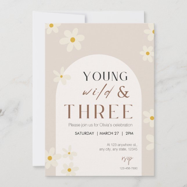 Invitación a jóvenes salvajes y de tres cumpleaños (Anverso)