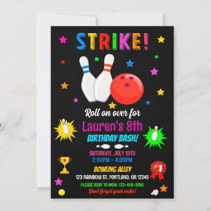 Invitación a jugar al Bowling por cumpleaños.