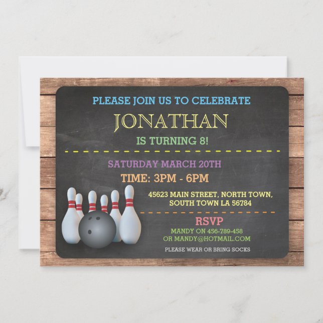 Invitación a jugar boliche Let's Bowl Chalkboard (Anverso)