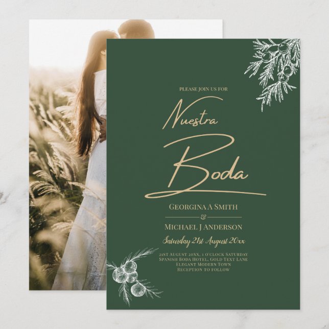 Invitación a Juniper Green a la boda fotográfica d (Anverso / Reverso)