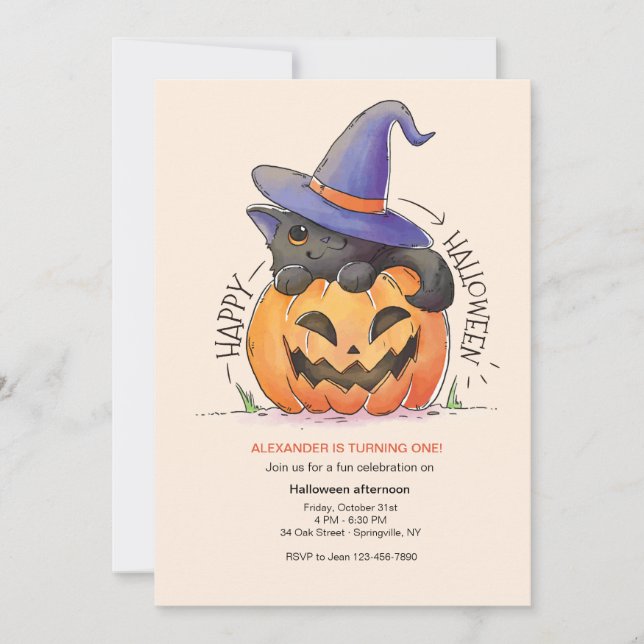 Invitación a Kitty de Halloween (Anverso)