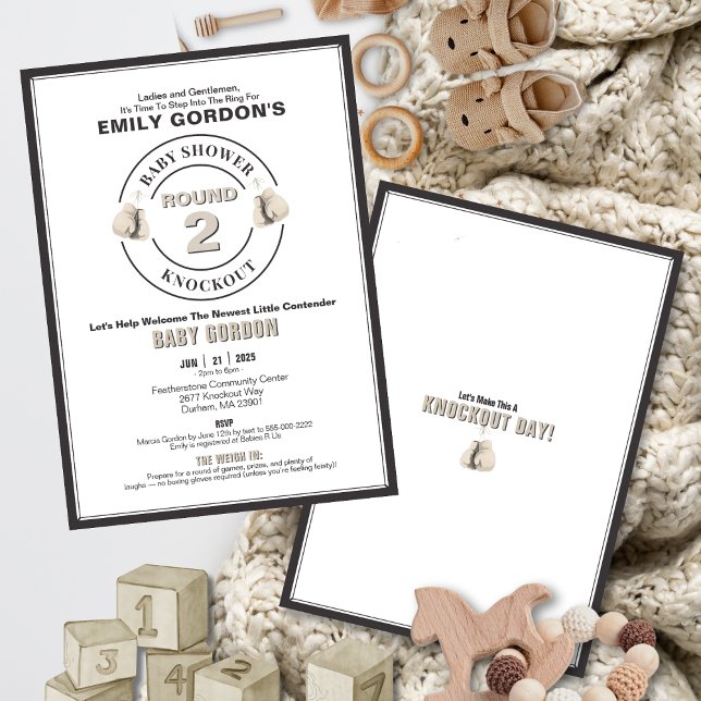Invitación a Knockout de Baby Shower (Throw a knockout baby shower with this boxing theme invitation.)