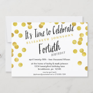 Invitación a la 40ª Fiesta de Fancy Gold Confetti