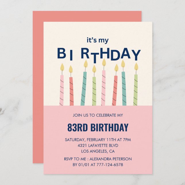 Invitación a la 83 cumpleaños de Humor Pink Candle (Anverso / Reverso)