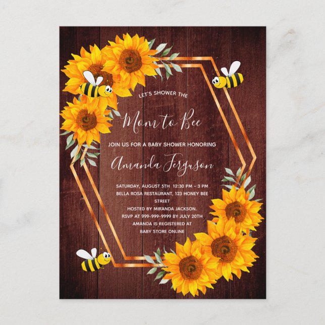Invitación a la abeja marrón de girasoles de la du (Anverso)