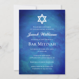 Invitación a la acuarela azul del bar judío Mitzva
