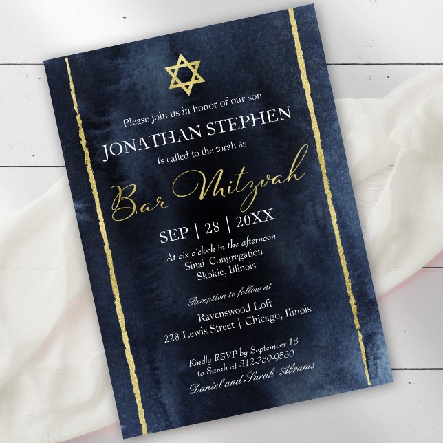 Invitación a la acuarela de Bar Mitzvah | Azul abs (Subido por el creador)