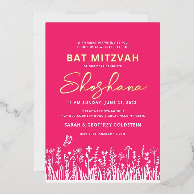 Invitación a la acuarela de Bat Mitzvah con ORO RE (Sobre)