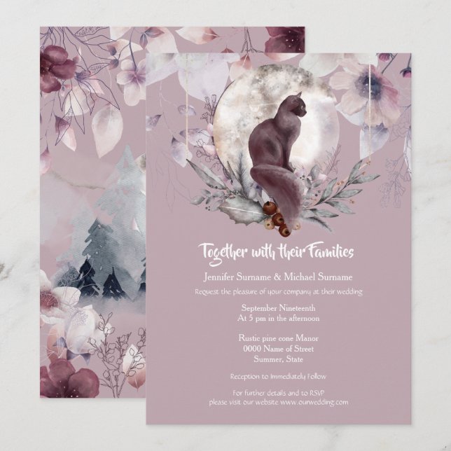 Invitación a la acuarela de la luna de los gatos n (Anverso / Reverso)