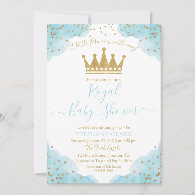Invitación a la acuarela de Prince Royal Baby Show (Anverso)