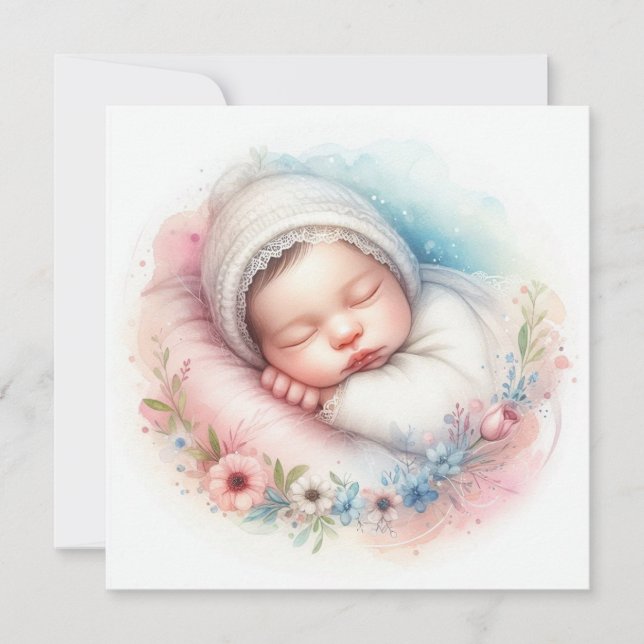 Invitación a la acuarela para recién nacidos (Anverso)