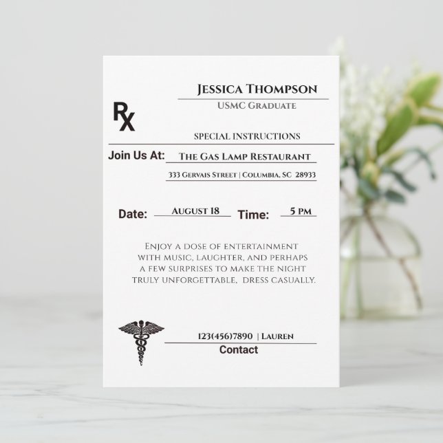 Invitación a la almohadilla de prescripción de gra (Anverso de pie)
