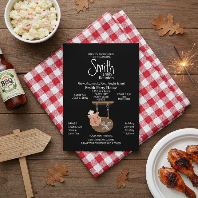 Invitación a la asada de cerdo de Reunión Familiar (Family Reunion Pig Roast Invitation)