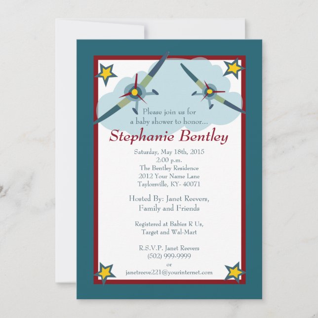 Invitación a la aviación de avión de Wings 5x7 (Anverso)