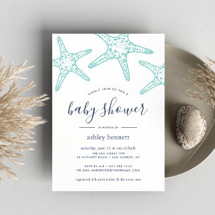 Invitación a la Baby Shower Aqua Starfish