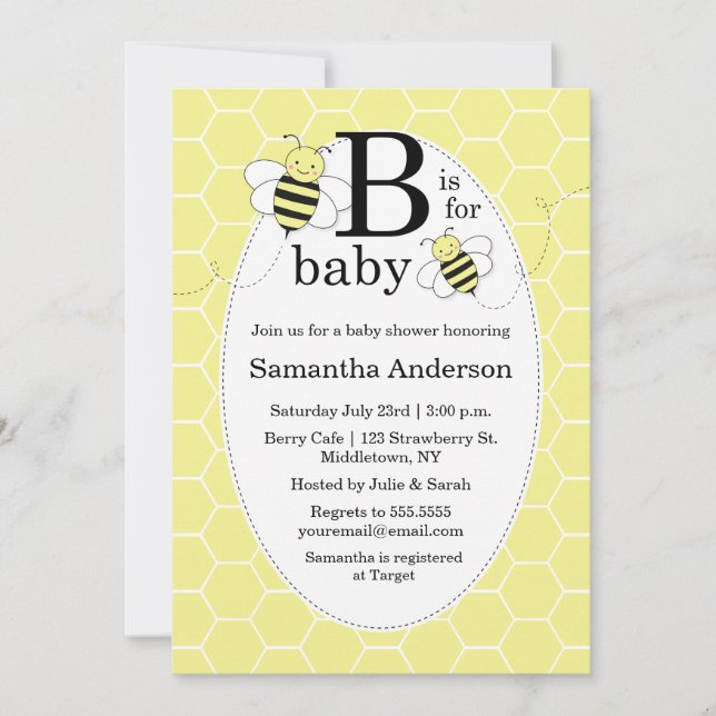 Invitación a la Baby Shower de Abejas Cutas - Neut (Anverso)