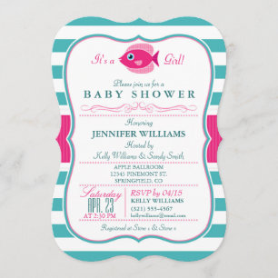 Invitación a la Baby Shower de Aqua y Pescado Rosa