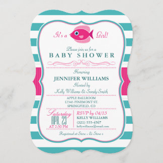 Invitación a la Baby Shower de Aqua y Pescado Rosa