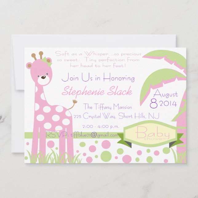 Invitación a la Baby Shower de Baby Giraffe (Anverso)