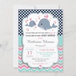 Invitación a la Baby Shower de ballena bebé Pink P