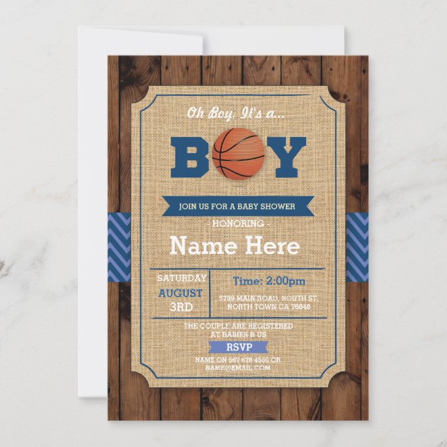 Invitación a la Baby Shower de baloncesto Oh Boy B (Anverso)