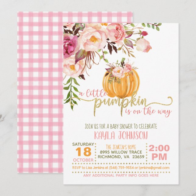 Invitación a la Baby Shower de calabaza - Funda fl (Anverso / Reverso)