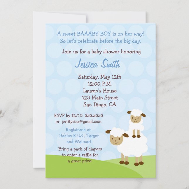 Invitación a la Baby Shower de cordero pequeño (Anverso)