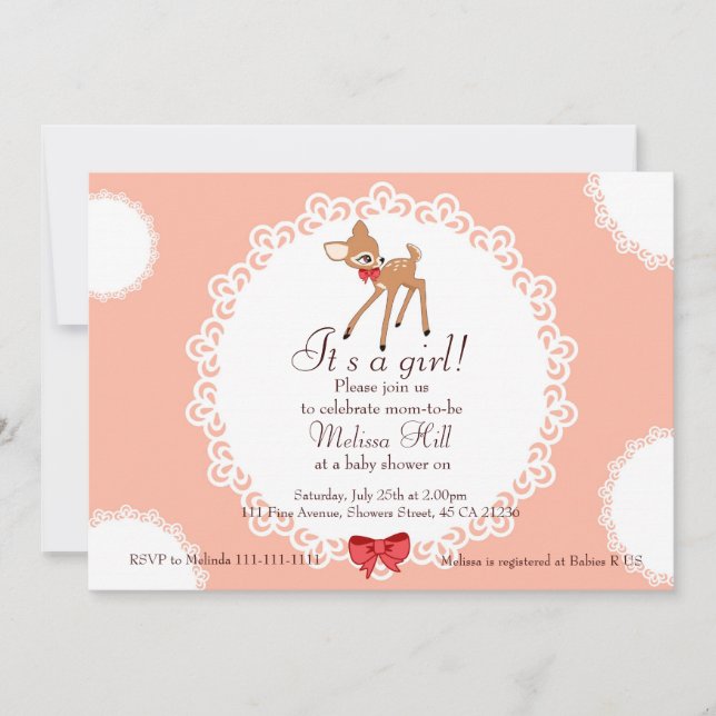 Invitación a la Baby Shower de Little Deer (Anverso)