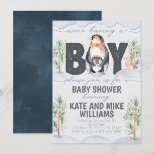 Invitación a la Baby Shower de Penguin Boy