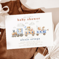Invitación a la Baby Shower de Train Animals | Tre