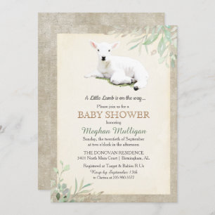 Invitación a la Baby Shower del cordero pequeño
