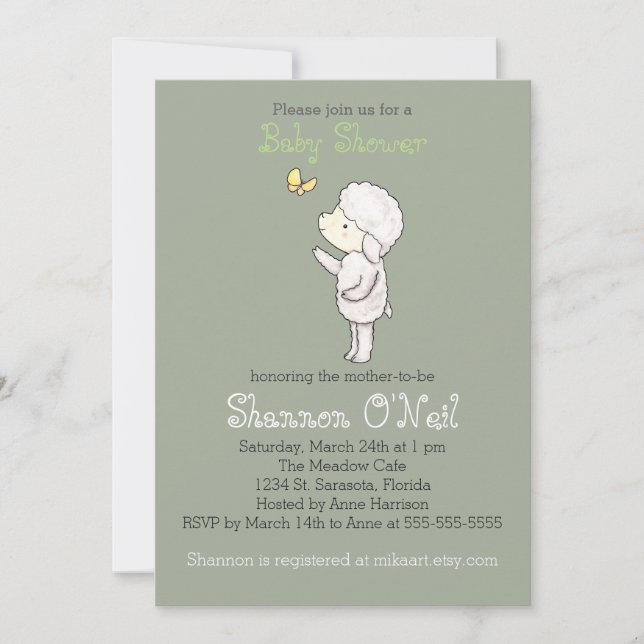 Invitación a la Baby Shower del cordero tierno cri (Anverso)