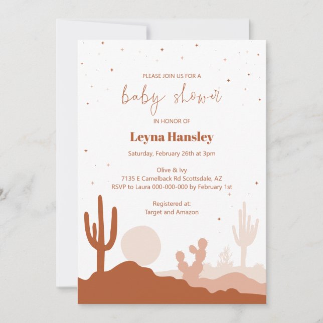 Invitación a la Baby Shower del desierto (Anverso)