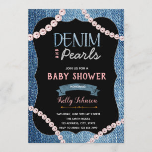 Invitación a la Baby Shower Denim Pearls