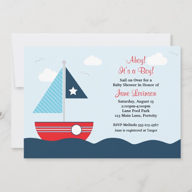 Invitación a la Baby Shower en velero (Anverso)
