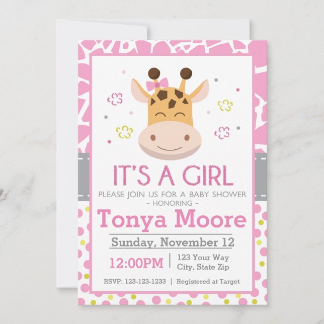Invitación a la Baby Shower Polka Dot Giraffe (chi (Anverso)