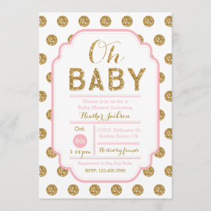 Invitación a la Baby Shower Polka Dot - Rosa y oro