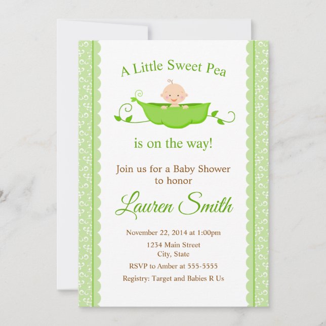Invitación a la Baby Shower por la Pea Dulce Géner (Anverso)
