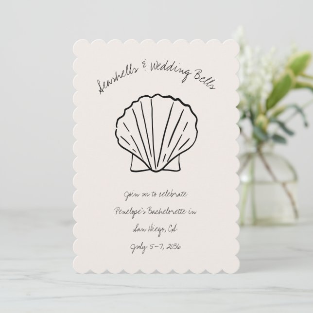 Invitación a la Bachelette de Seashells y Boda Bel (Anverso de pie)