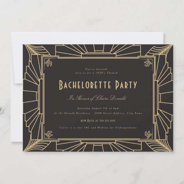 Invitación a la Bachelorette con estilo Art Deco (Anverso)