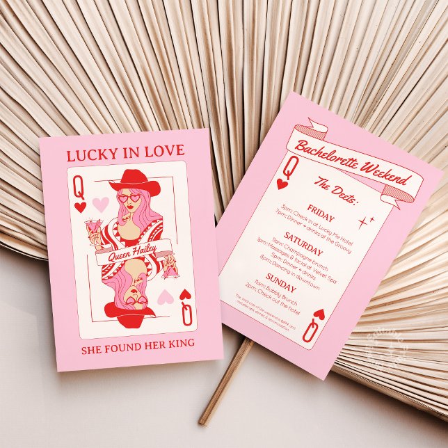 Invitación a la Bachelorette de la Reina de Corazo (queen of hearts invite, playing cards bachelorette invitation, vegas casino party invite, red pink b)